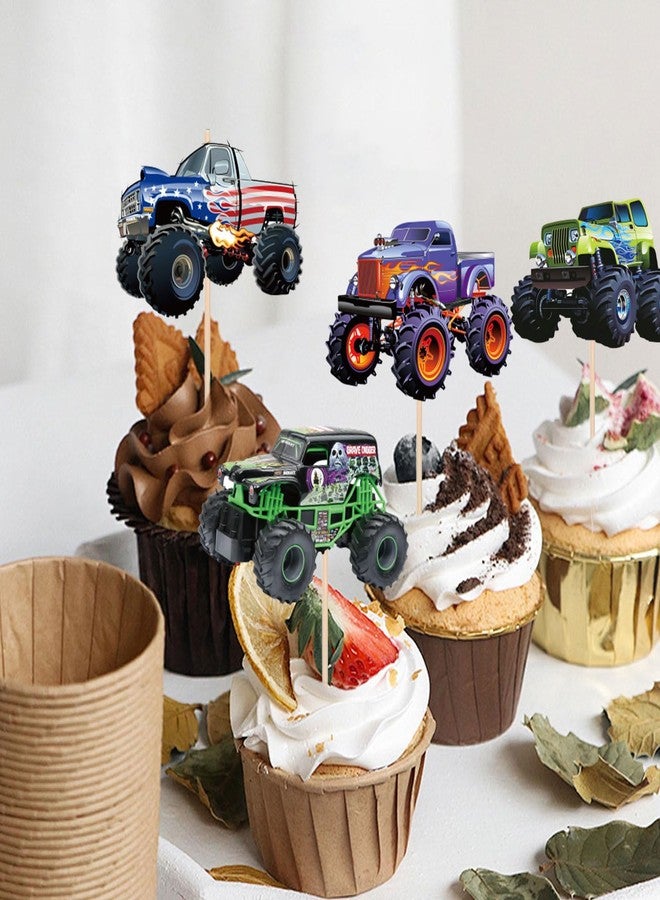 Pretyps 24 PCS Monster Truck Cupcake Toppers Truck Car Theme Birthday Party Decorations Racing Car Theme Birthday Decoration for Boys Girls Baby Shower Kids Cake Decorations Party Supplies - Image 5